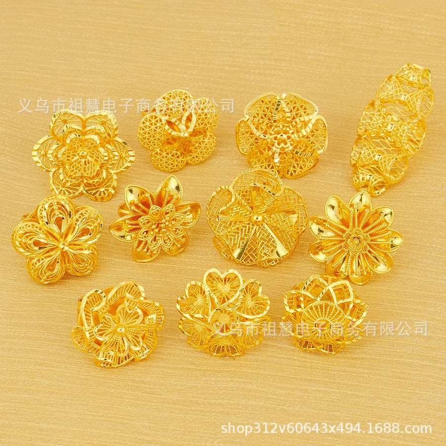24k gold plated floral ring for women, middle eastern bridal wedding accessory, exquisite gift, party & everyday wear
