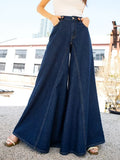 Fashionjeans women's retro dark blue split topstitch wide-leg pants high waist drapedloosemop pants