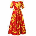 Q128 cross-border fashionable short-sleeve printed plus-size high-waisted a-line midi dress - new european and american style