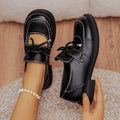 Plus size british style leather loafers - new spring/autumn work shoes for women - versatile black bowknot hollow-out loafers
