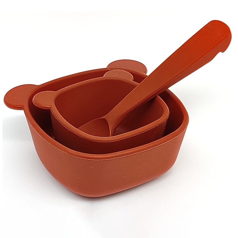 Cross-border bear training complementary food bowl children's silicone bowl feeding tableware 2-piece set with suction cup anti-drop feeding tableware