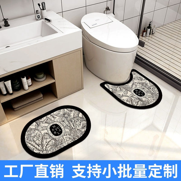 Light luxury bathroom, bathroom, bathroom door floor mat, absorbent diatom mud cushion, washbasin, non-slip mat, toilet u-shaped foot pad