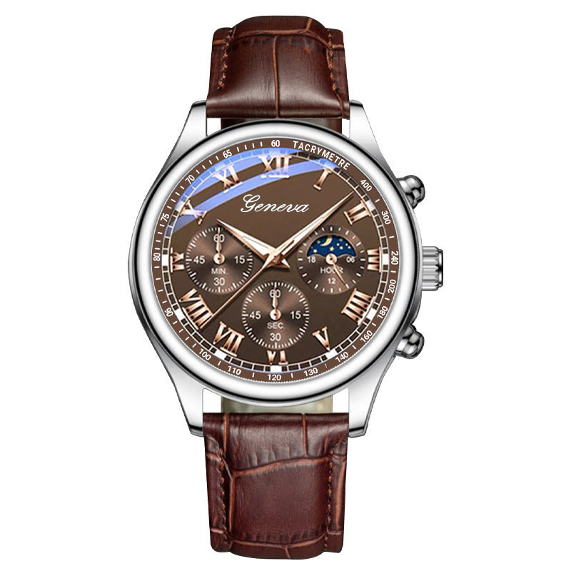 New geneva business quartz sports watch casual leather strap men's watch brown black wholesale