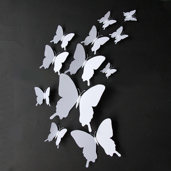 White butterfly single-layer 12 wedding exhibition butterfly photography can be colored pvc butterfly wall decoration 3D butterfly wall sticker