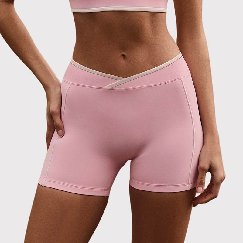 High-waisted, figure-hugging, color-blocked, cross-border camisole, shockproof, push-up, high-waisted, butt-lifting running and fitness shorts yoga set for women