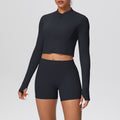 Cloud-feel outerwear short zip-up jacket with butt-lifting pocket shorts, a form-fitting activewear yoga set for women, perfect for running and fitness