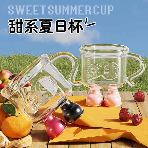 Summer high-value glass big foot coffee cup with handle beverage juice cup premium drinking water dessert cup