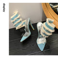 New arrivalaccessible luxuryclassyfashionsexy denim snake-shaped pointed toe catwalk stiletto sandals elegant wholesale