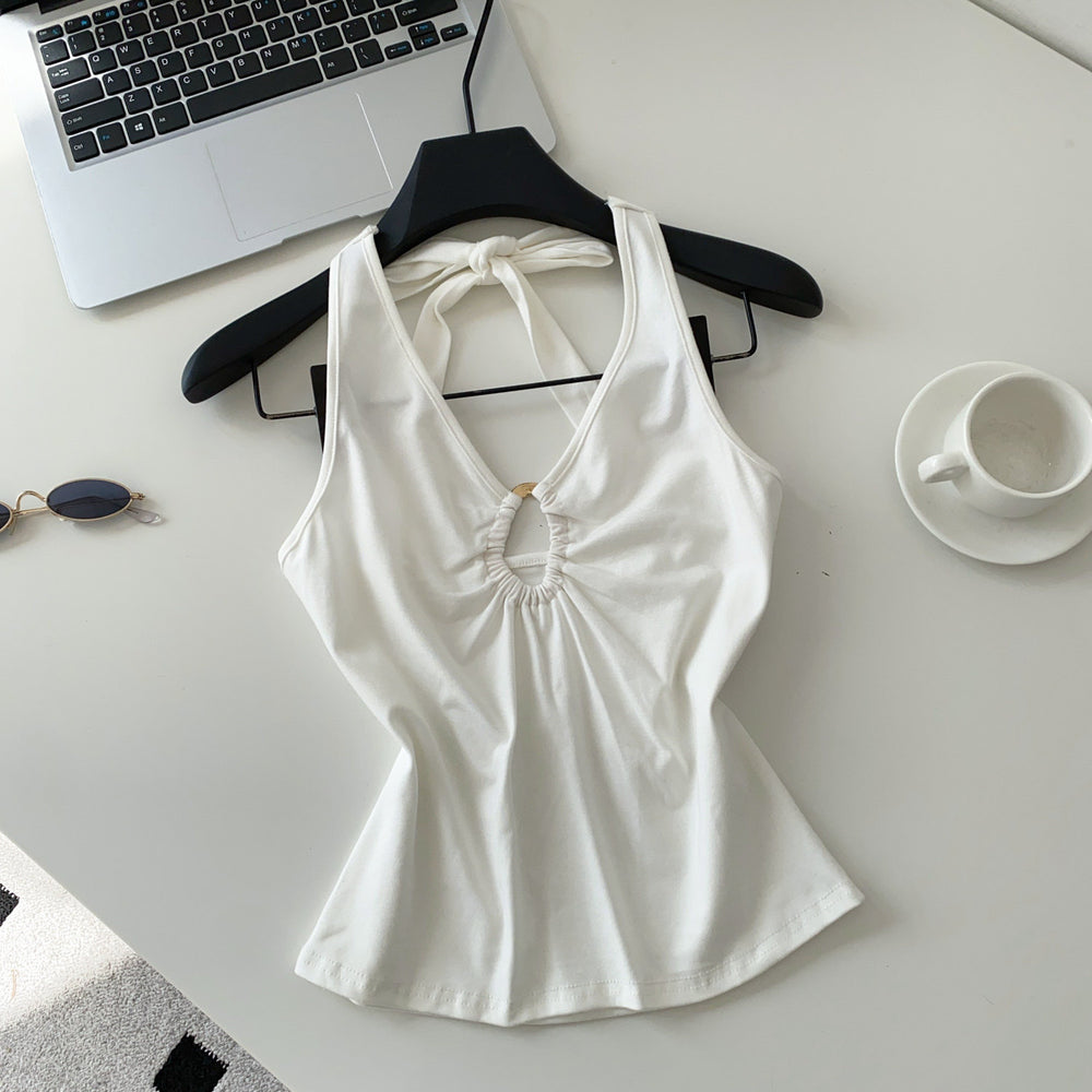 Sexyv neckhalterbackless camisole women's summerk-style silmslimming lookcut outoutwear hot girl style tops