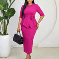 D626  women's summer fashion elegant solid color bodycon ruffle trim 3d floral foreign trade dress