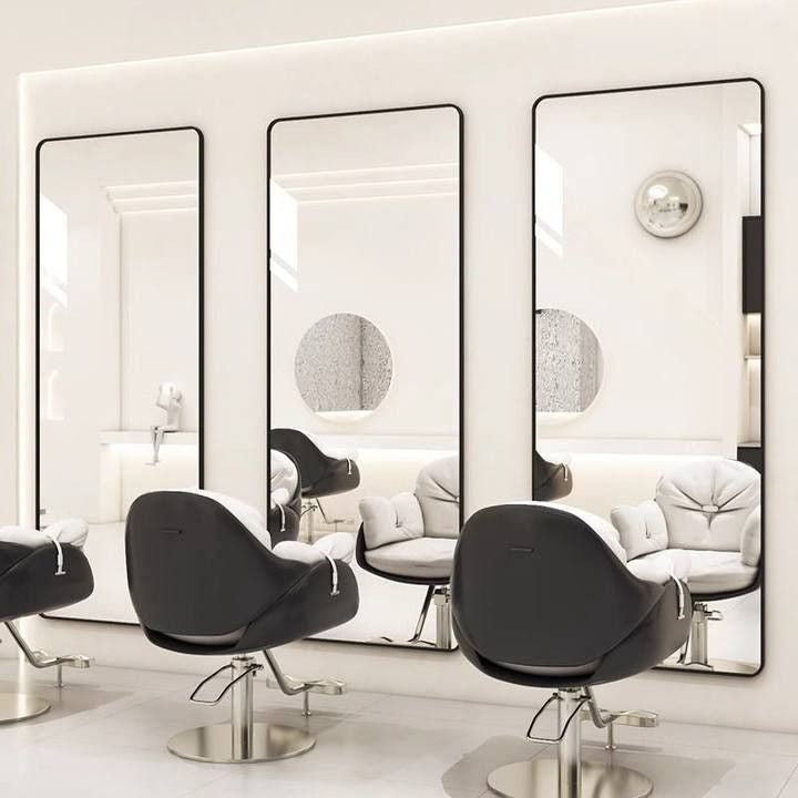Influencer-approved hair salon mirror - barber shop styling mirror - minimalist, drill-free wall mount - professional salon mirror