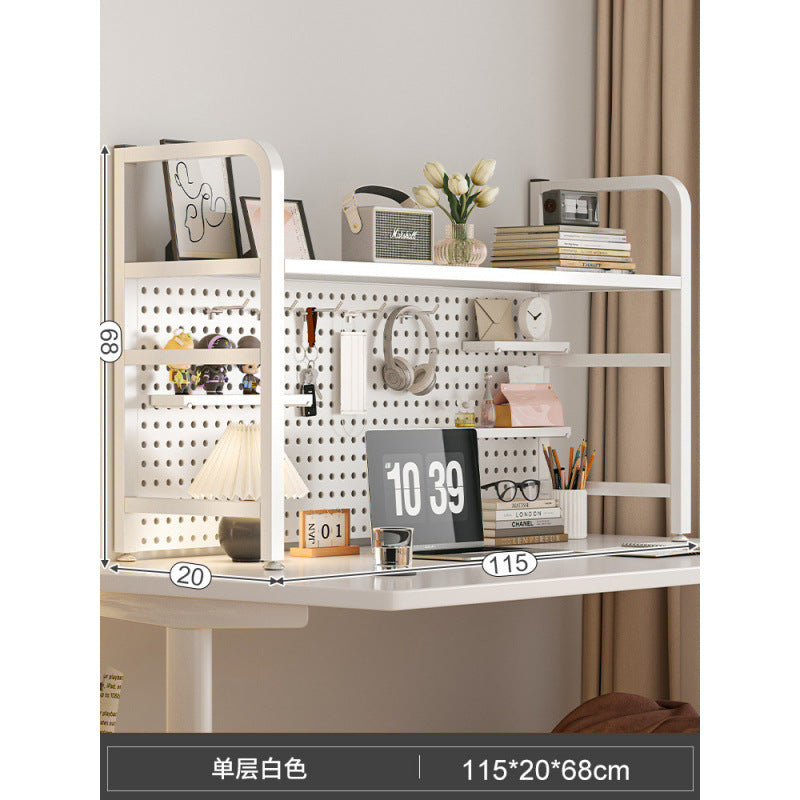 Desktop hole board wrought iron bookshelf, table shelf, dormitory layered storage rack, desk household finishing rack