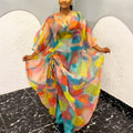 African wedding party dress - colorful leopard print batwing sleeve shirred design robe bubudress