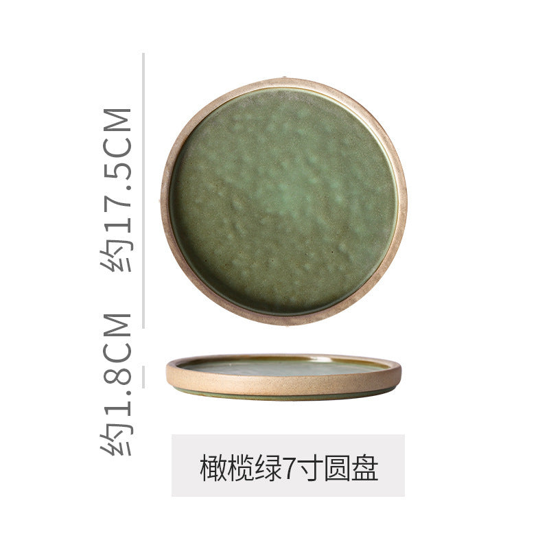 Retro stoneware western food steak plate japanese style with edge restaurant hotel for homestylish shallow plate dessert side dish plate