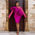 Plus size women's birthday party evening dress - unique mesh panel ruffle hem party dress
