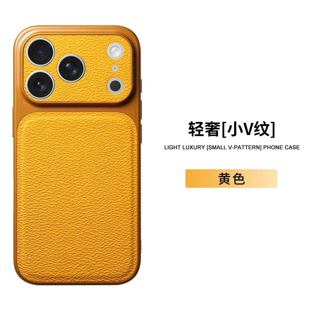 17promax small v pattern lychee pattern suitable for apple 16 seconds to 17 large window anti-fall mobile phone case 15 plain leather case
