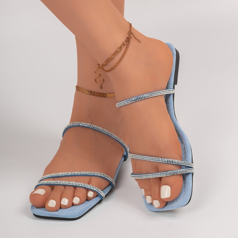 Women's slippers - new summer  collection: fairycore style, minimalist thin strap, rhinestone detail, low heel, open-toe, plus size sandals & slides