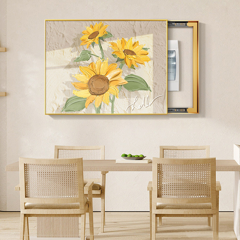 Cream log wind meter box decorative painting 2025 new sunflower distribution box strength electric box box cover hanging painting