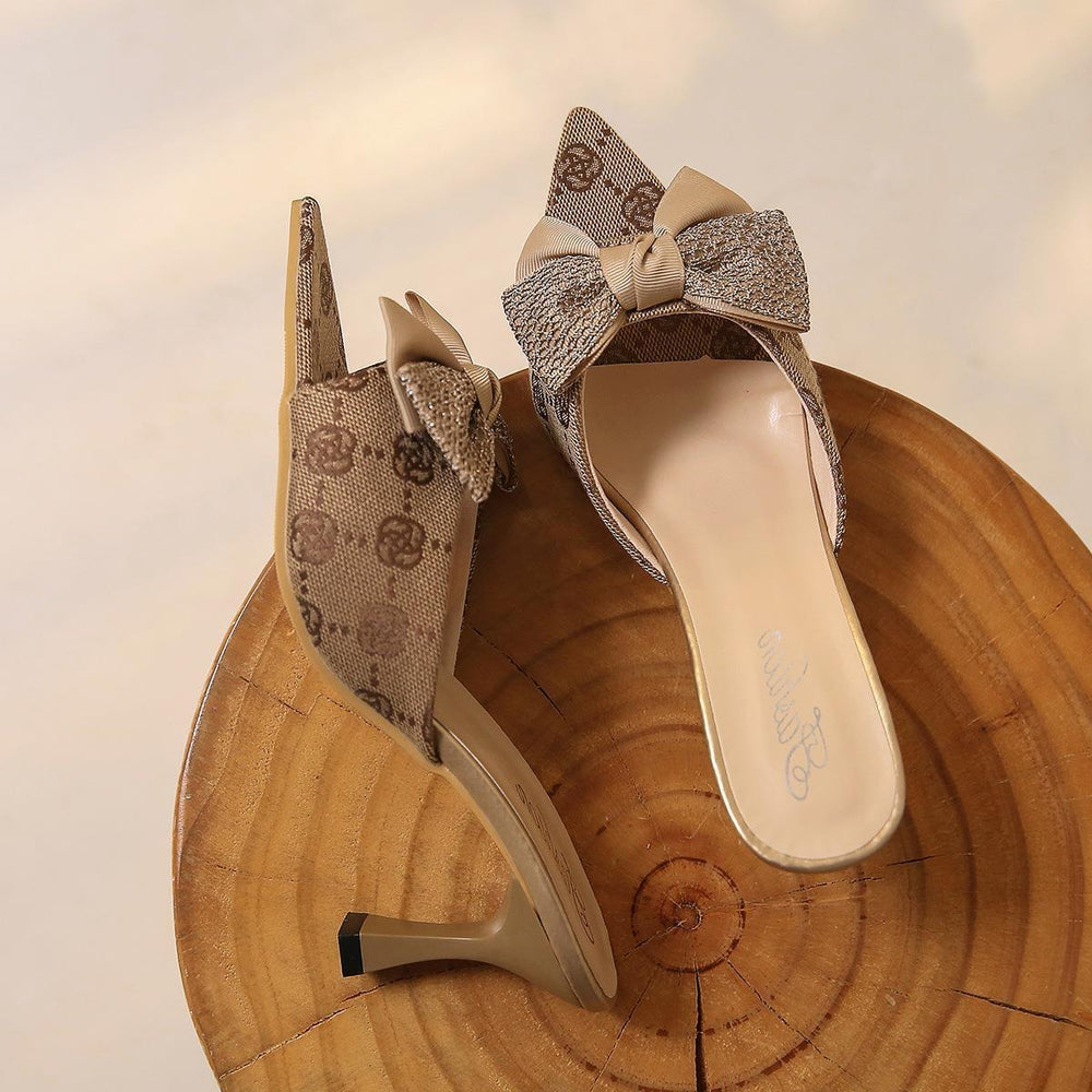 Stiletto heel plus size bowknot slip-on fashion sandals women's 2026 new european and american peep-toe lazy sandals summer