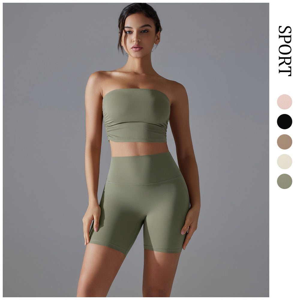 Naked-feel all-in-one tube top sports back suit women's high waist hip lifting quick-drying yoga clothes running fitness two-piece set