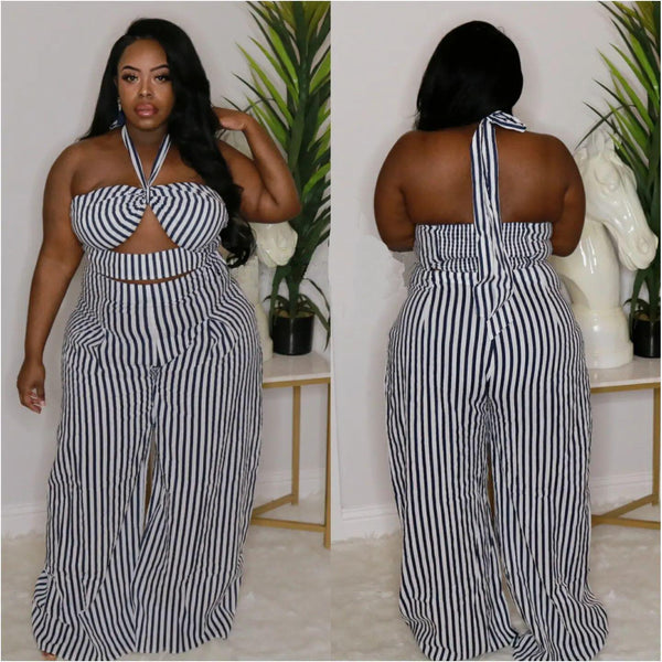 VS10201 hot sale, European and American sexy large size black and white strip two-piece set, nightclub clothes