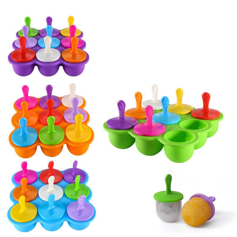 Ice cube mold ice making mold round ice grids silicone nine-hole popsicle mold ice ball mold ice making box silicone ice grids