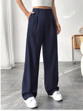 Ready-to-ship european and american style  commute-friendly, slimming, spring/summer high-waisted wide-leg pants - versatile casual suit pants/trousers