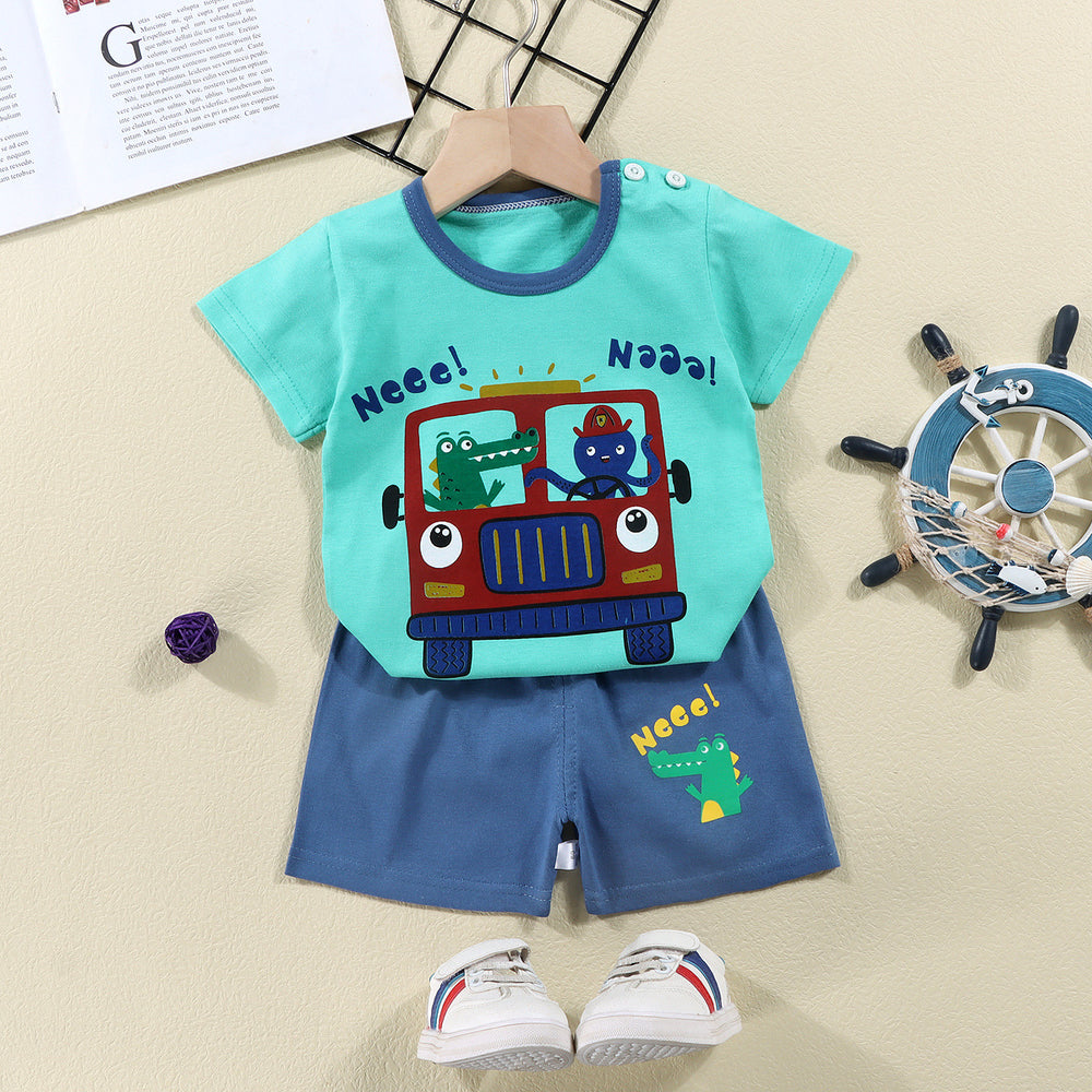 summer new arrival: 100% cotton kids' short-sleeve t-shirt and shorts set - korean style infant and toddler two-piece outfit