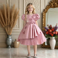 New girls' formal dress - premium satin princess gown - 10-year-old girl's bubble sleeve cute dress - girl dress