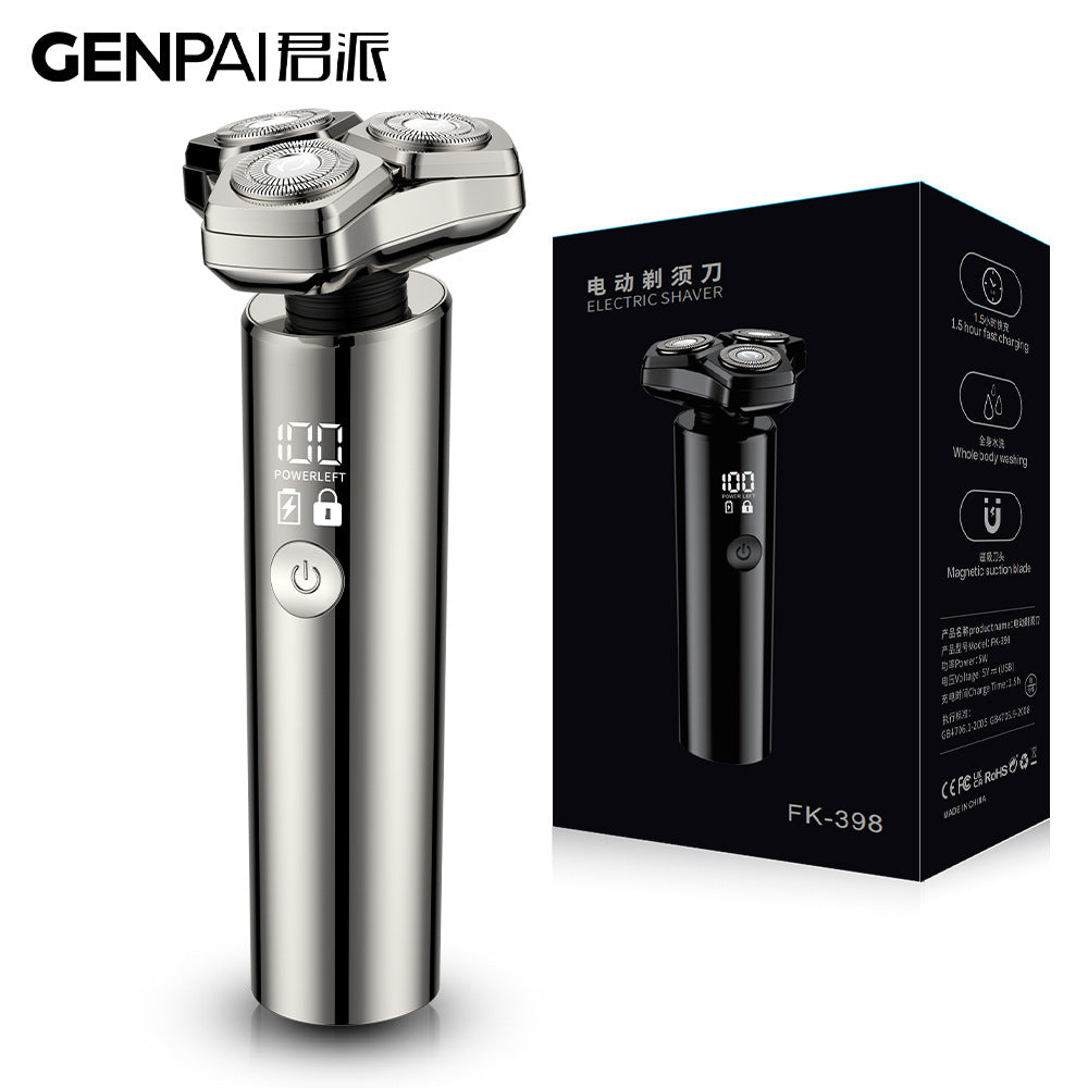 Anti-pinch electric shaver, floating magnetic three-blade head, full body washable, digital display, fast charging, multi-functional beard shaver