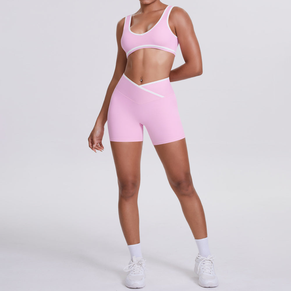 new arrival: double-sided brushed fleece color block compression yoga set - breathable, cross-back design, perfect for running and fitness (two-piece set)