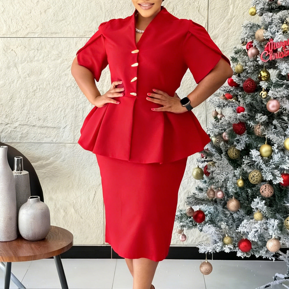 D3358 cross-border women's fashion elegant ruffle v-neck bodycon mini dress - plus size african style