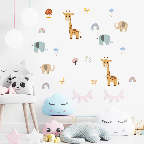 Animal series wall stickers giraffe baby elephant   living room bedroom room stickers self-adhesive stickers wholesale
