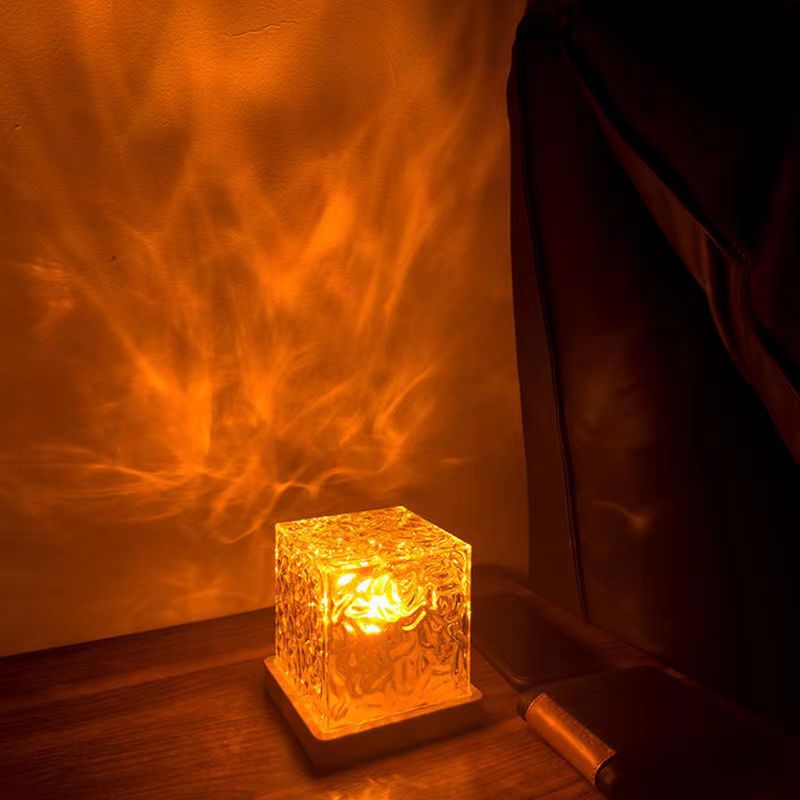 Aurora borealis log led atmosphere lamp popular rotating water ripple lamp douyin flame night light desktop small table lamp