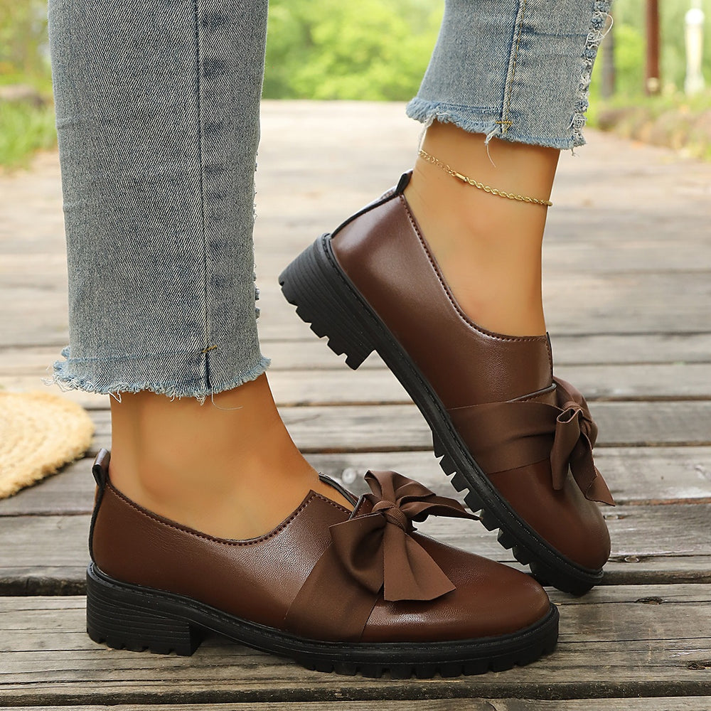 plus sizebows square toe flats women's  spring new arrival fairy style thick sole wedge cross-border women's shoes