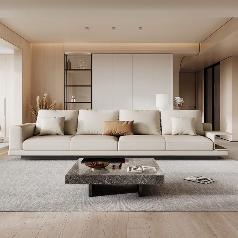 Custom modern living room sofa - connery cream style leather art - premium genuine leather - high-end villa design - large apartment