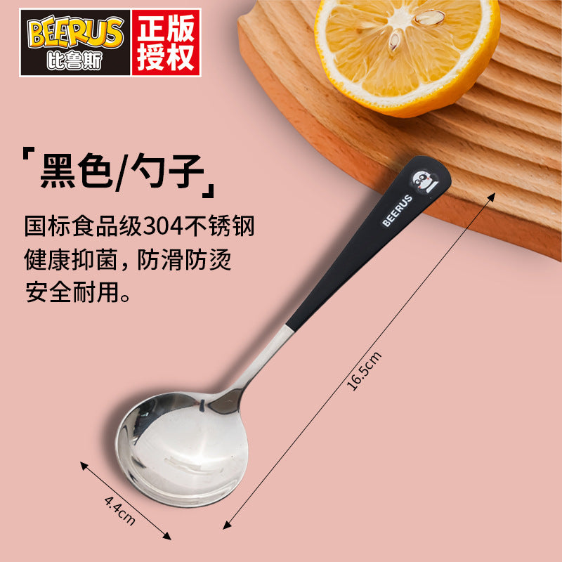 Cartoon 304 stainless steel chopsticks and spoon set - kids' dinnerware with original beerus collaboration design - wholesale
