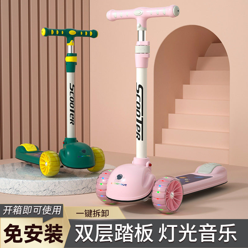 Children's scooter 3-in-1 foldable three-wheeled single bicycle with music flash baby children's scooter