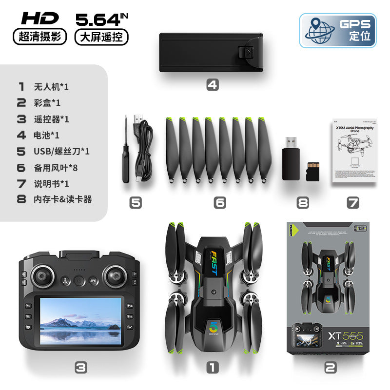 Xt555 drone: gps return-to-home, hd dual camera aerial photography, long-endurance quadcopter with large screen remote control