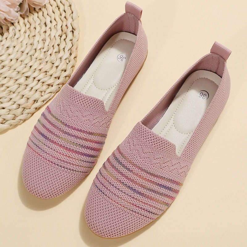 New korean and japanese style women's flyknit flat loafers - cross-border, slip-on, nude work shoes