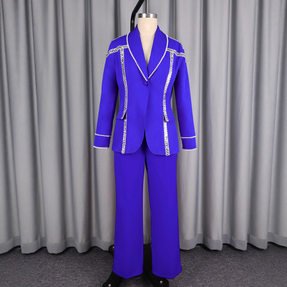 elegance suittwo-piece set lapel beaded suitoutwear with straight-leghigh waist pantstwo piece set