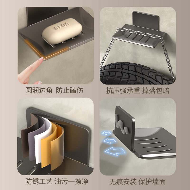 Gun gray bathroom soap box creative drain space aluminum non-punching soap dish bathroom rack wall mounted