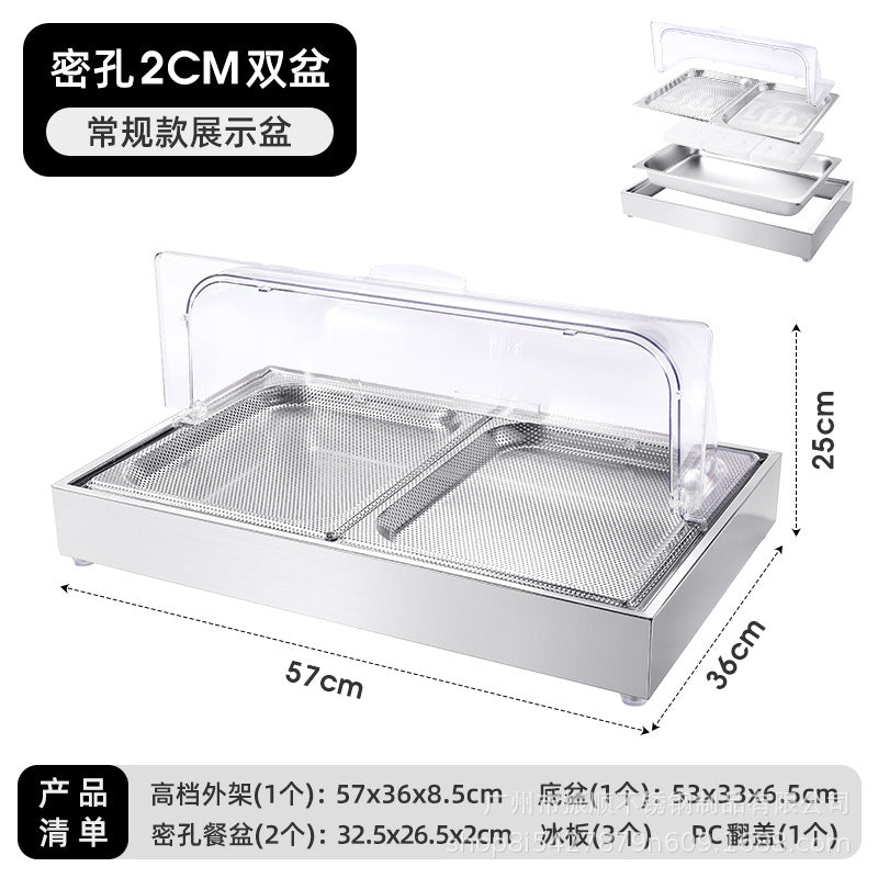Stainless steel braised meat drain tray - commercial-grade display plate with lid for hotels, cafeterias, restaurants, and sushi restaurants - keeps food fresh and cold