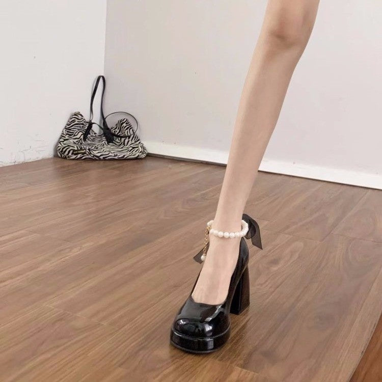 Mary jane shoes women's leather shoes 2025 leather new women's shoes petitesthick sole women's shoes high heels white shoes wedding shoes