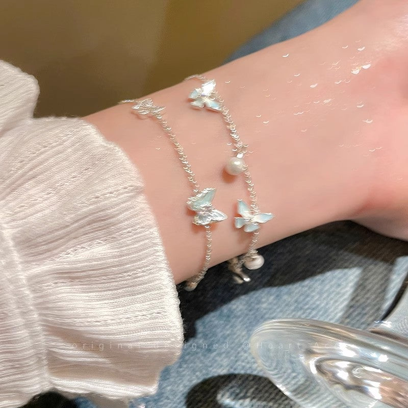 Mint blue butterfly pearl bracelet - women's fashion, high-end, sweet & exquisite jewelry, summer fresh & versatile accessory