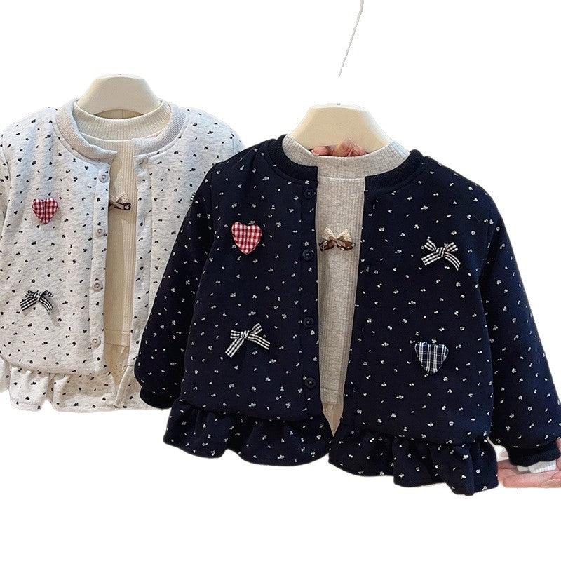 Autumn/winter girls' trendy three-layer quilted padded jacket, korean style warm top for baby girls, children's clothing