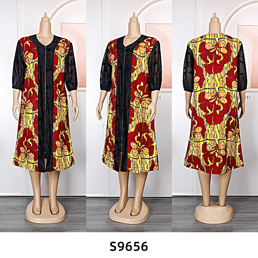 e-commerce   new zipper dress wax fabric with pockets african women's plus size skirt