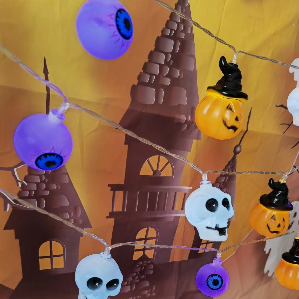 New Halloween light string skull ghost horror decorative lights ghost festival atmosphere small lights battery box pumpkin lights