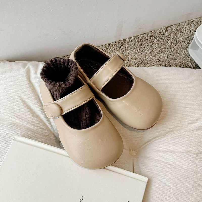 Fashion foreign style girls British style small leather shoes 2025 spring new Korean version shallow mouth soft sole children's casual shoes