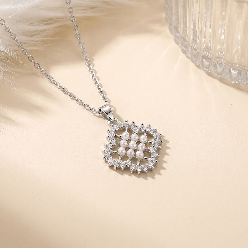 European and american hot-selling fashion zircon pearl necklace for women, lightweight luxury, niche, versatile, elegant, fashionable titanium steel clavicle chain jewelry